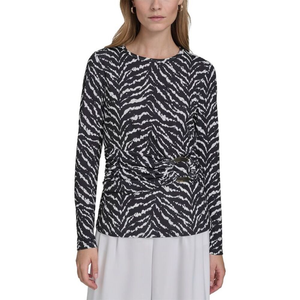 Halston Womens Printed Blouse, Black
